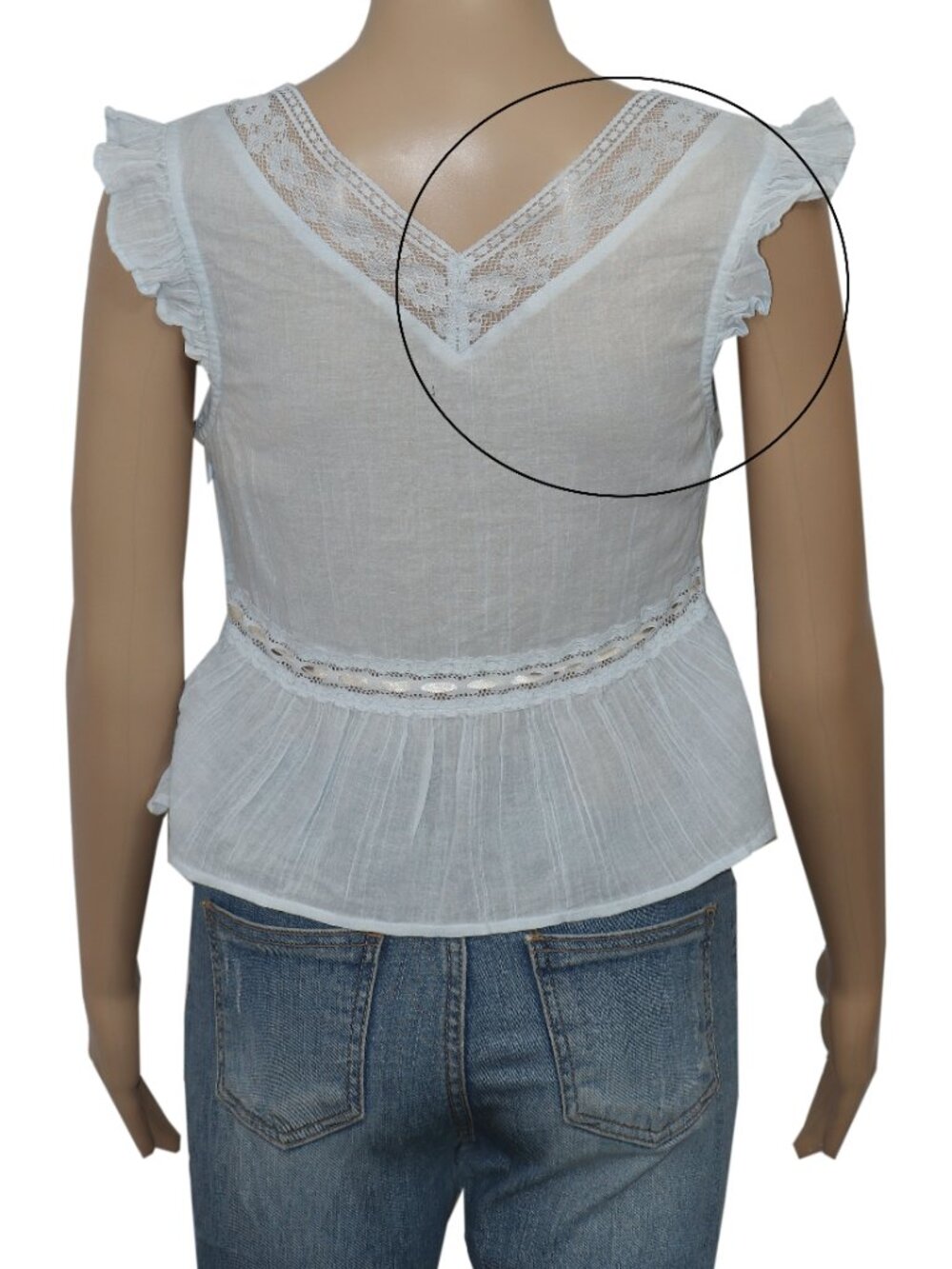 Kimchi Blue Ava Flutter Sleeve Tie-Front Babydoll Top V Neck Lace S - Picture 6 of 7
